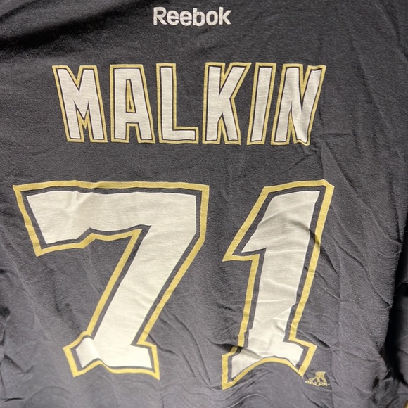 NHL Reebok Mens Penguins Stanley Cup Playoffs 2014 Malkin 71 Jersey Tee - Picture 5 of 5